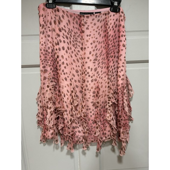 Dana Buchman Dresses & Skirts - Dana Buchman Women Pink Silk Leopard Print Skirt Ruffle Hem Whimsigoth Y2K Sz 12